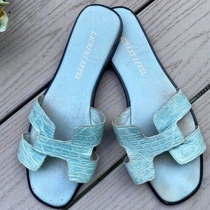 Genuine crocodile light blue slides